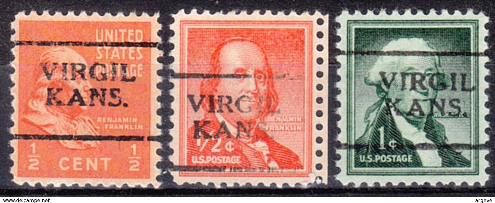 USA Precancel Vorausentwertung Preos Locals Kansas, Virgil 701, 3 Diff. - Vorausentwertungen