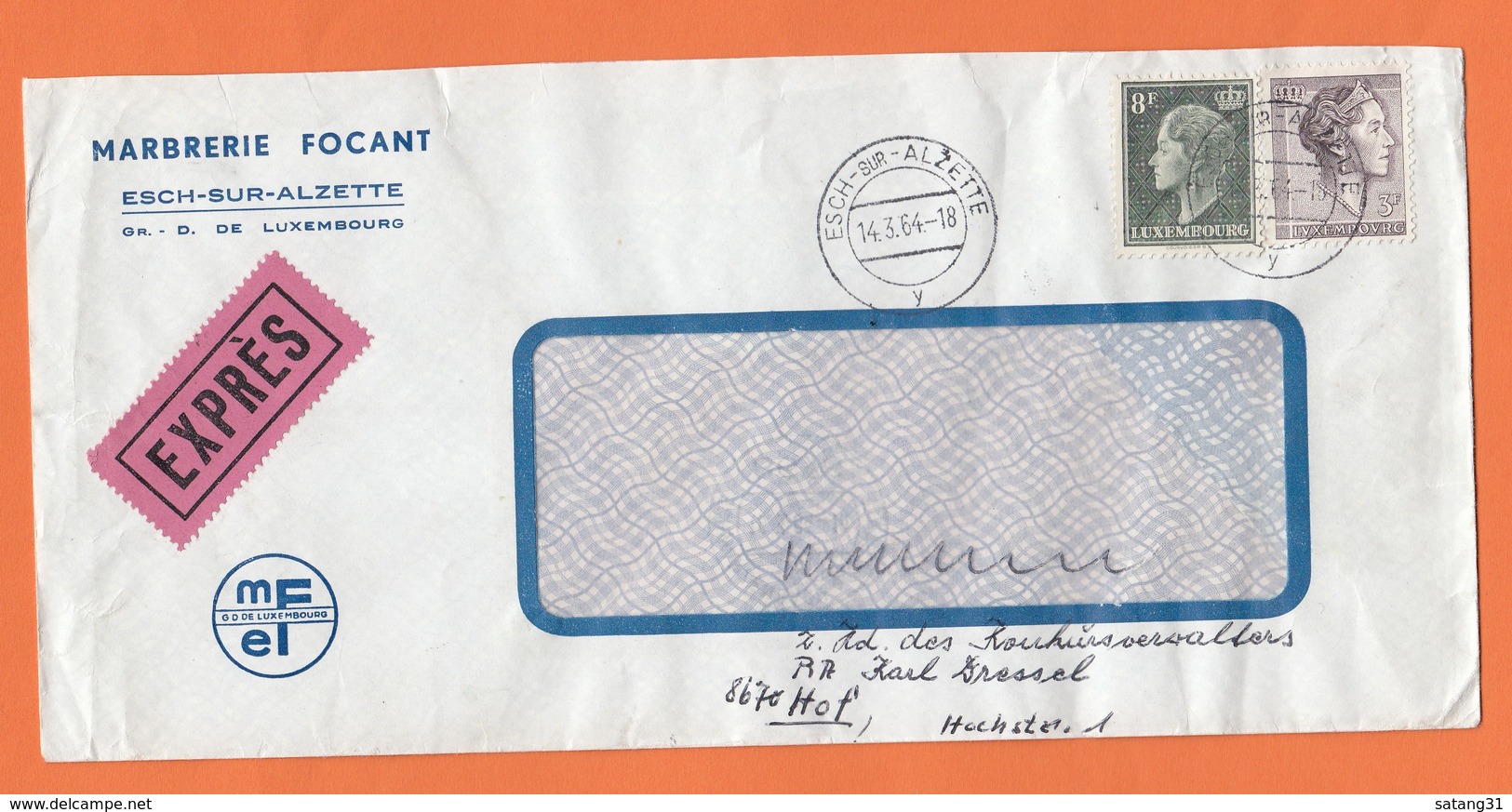 LETTRE RECO. DE ESCH/ALZETTE POUR L'ALLEMAGNE,1964. - Lettres & Documents