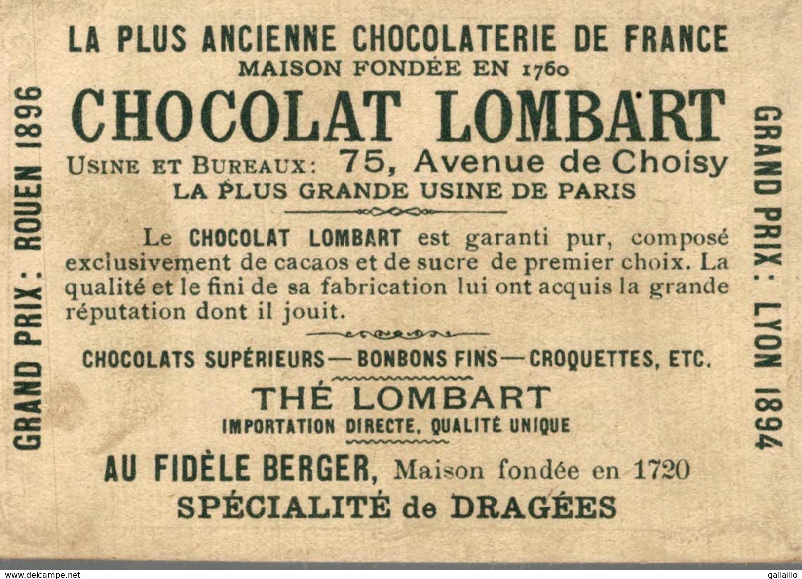 CHROMO CHOCOLAT LOMBART CHATEAU DE COMPIEGNE FACADE - Lombart