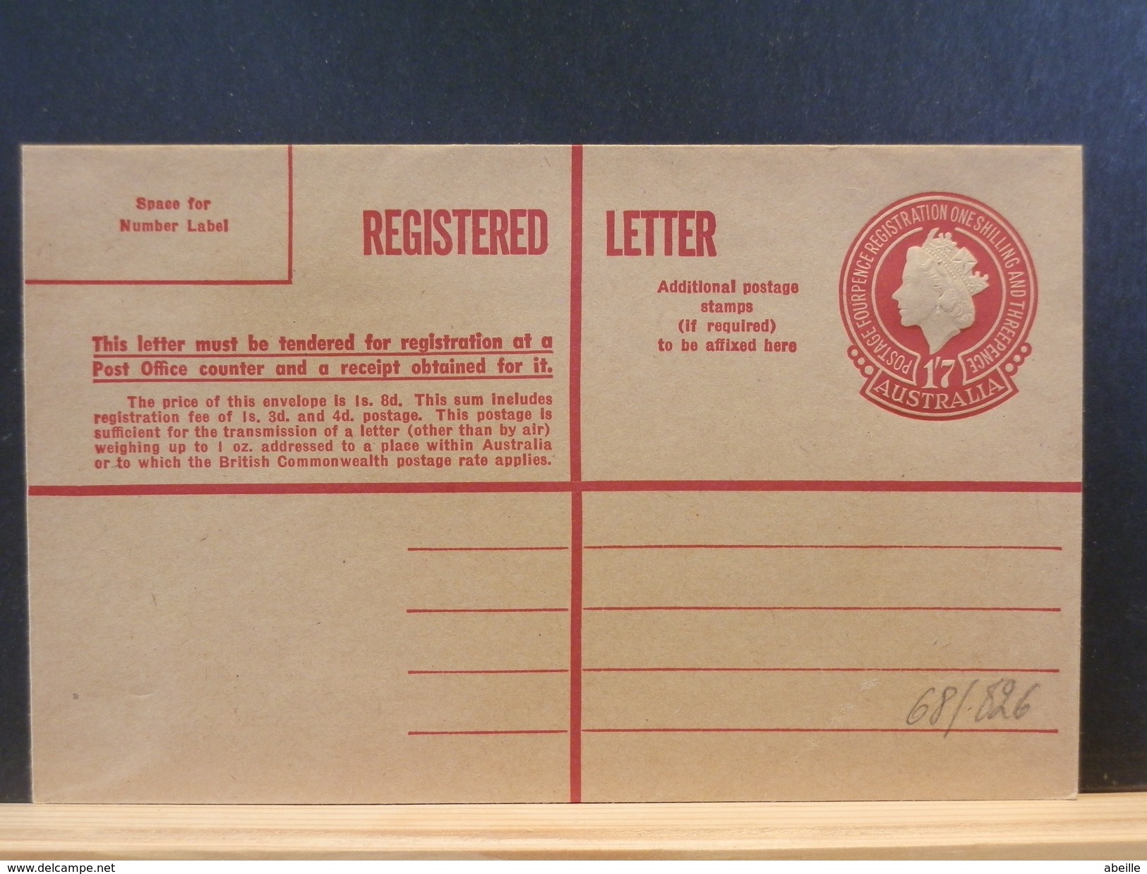 68/826   REGISTRED LETTER    AUSTRALIE  XX - Ganzsachen