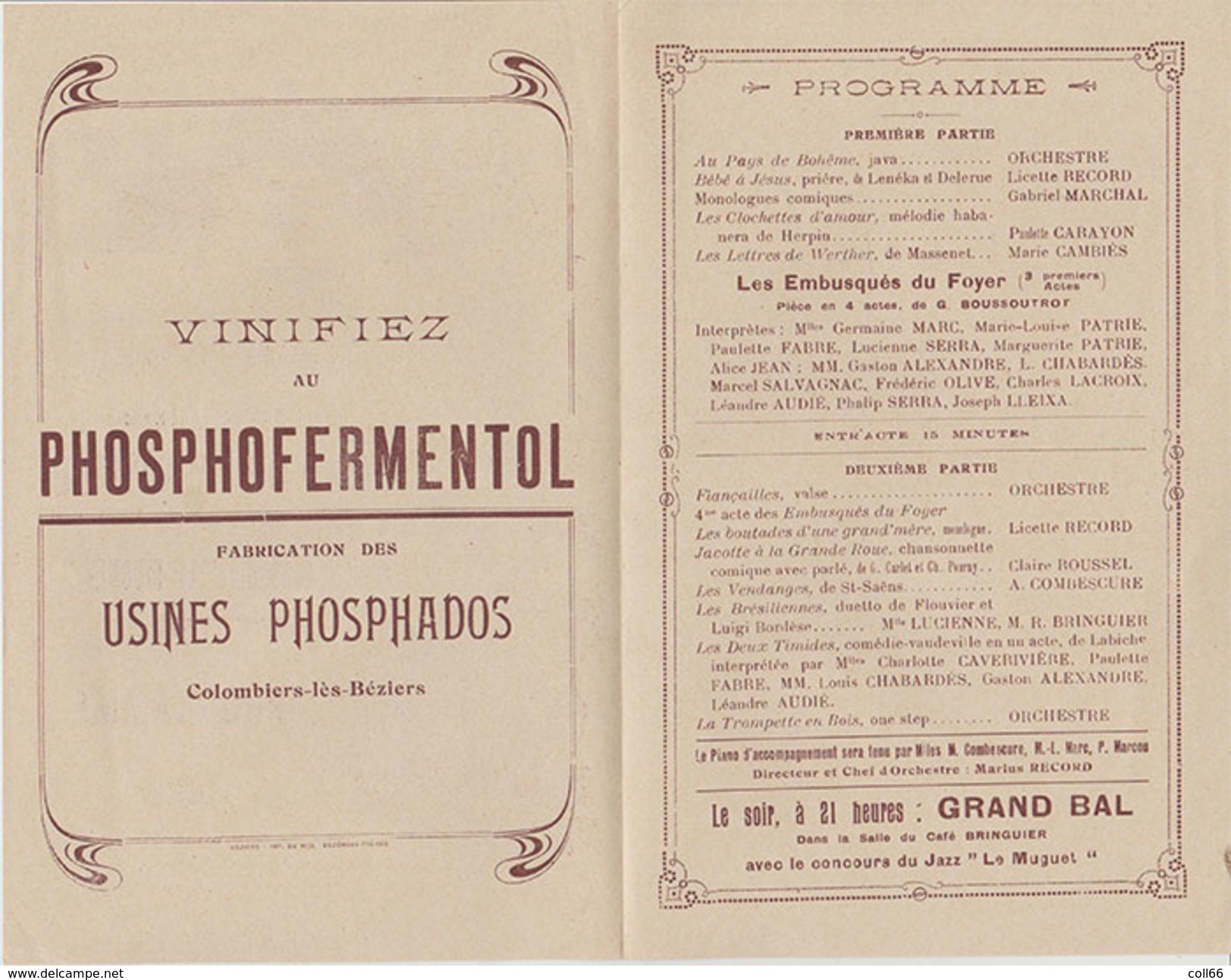 34 Ville De  Puimisson 1900-1910 Bal Programme Illustré Société Dansante "Le Muguet" Publicité Vin - Documents Historiques