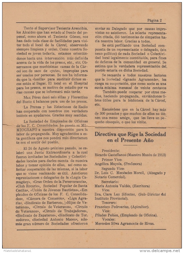 E5274 CUBA 1937. NEWSPAPER BOLETIN N&ordm;1 SOCIEDAD PROTECTORA DEL PRESO CAMAGUEY. - [1] Jusqu' à 1980