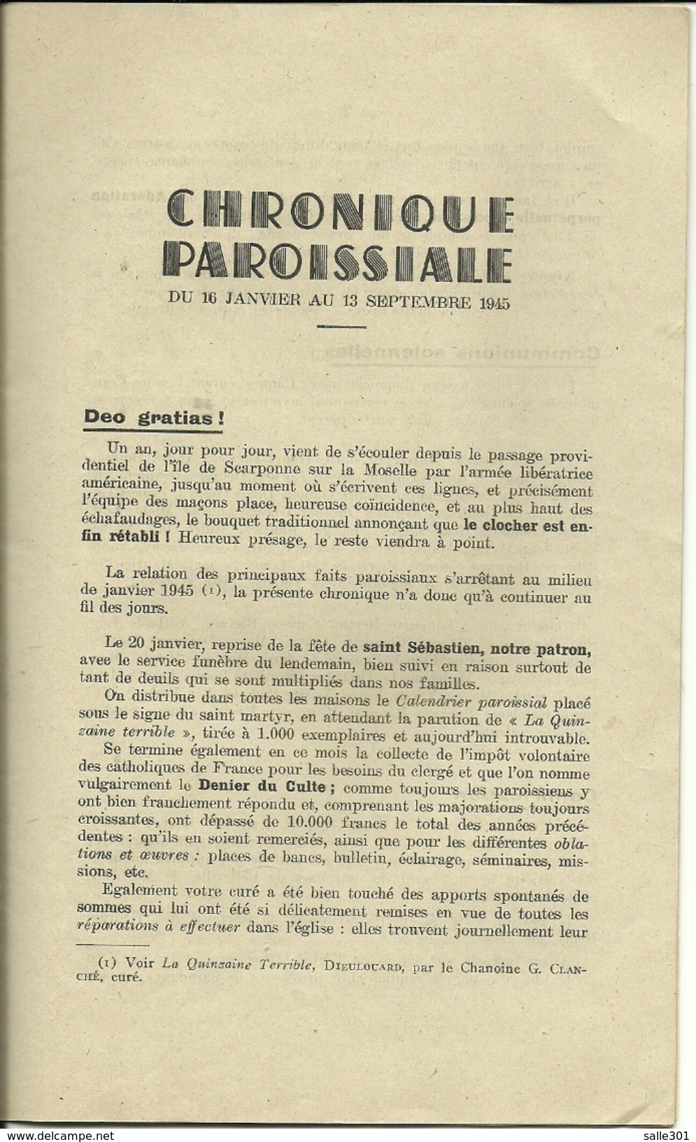 Militaria Religion Dieulouard "L'Année De La Libération" Photo Du Curé De Dieulouard Chanoine G.Clanché - Autres & Non Classés