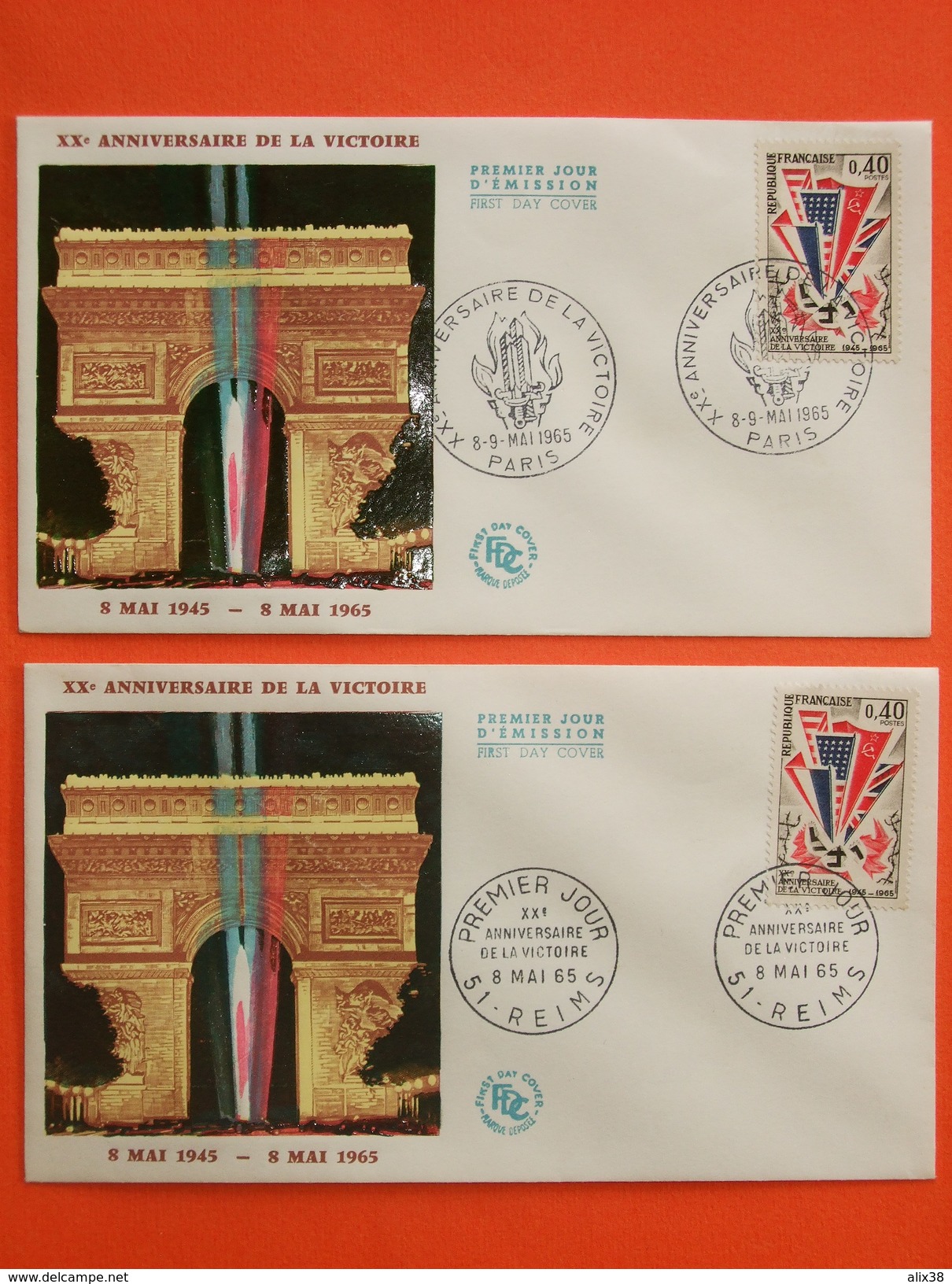 FRANCE 1er Jour 1965 - N°1450 Anniversaire Victoire De 1945 Sur 2 Enveloppes.   Superbe - 2. Weltkrieg