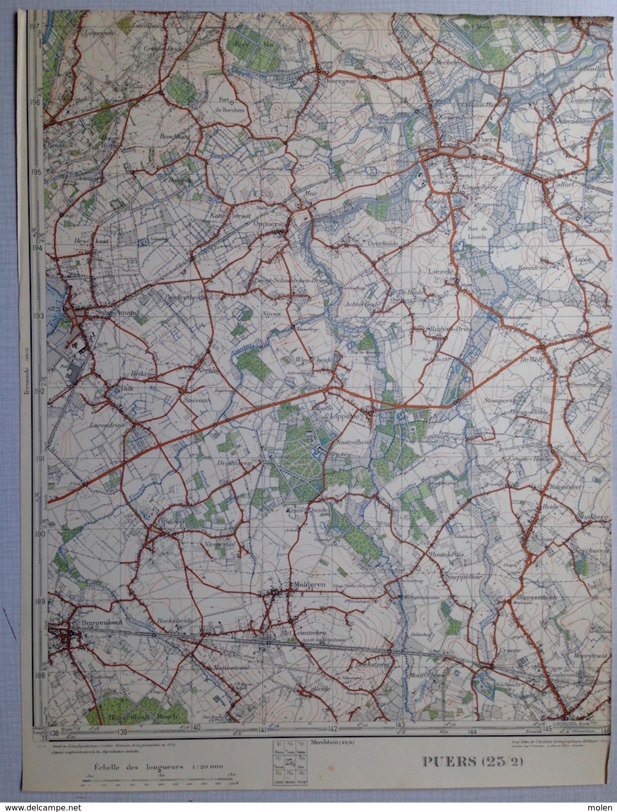 Oude STAFKAART 23/2 Uit 1930 PUURS SINT-AMANDS OPPUURS BUGGENHOUT MALDEREN LIEZELE LIPPELO OPDORP LONDERZEEL S547 - Puurs