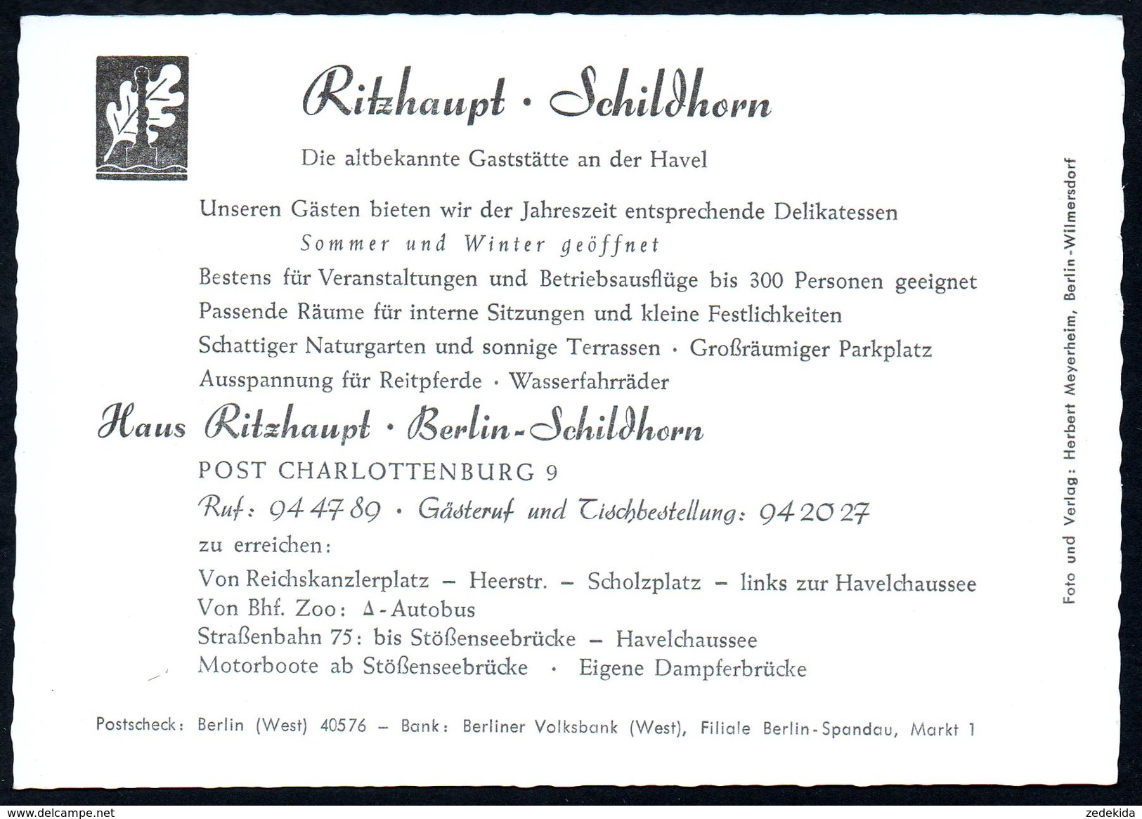 A4500 - Alte MBK Ansichtskarte - Werbekarte - Gaststätte Ritzhaupt - Berlin Schildhorn TOP - Grunewald