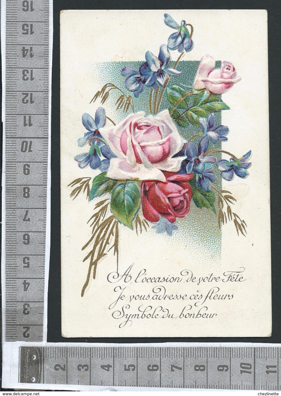 CPA GAUFRÉE - FLEURS - VIOLETTES - ROSES - A L'occasion De Votre Fête, ...  / RECTO-VERSO - Fleurs