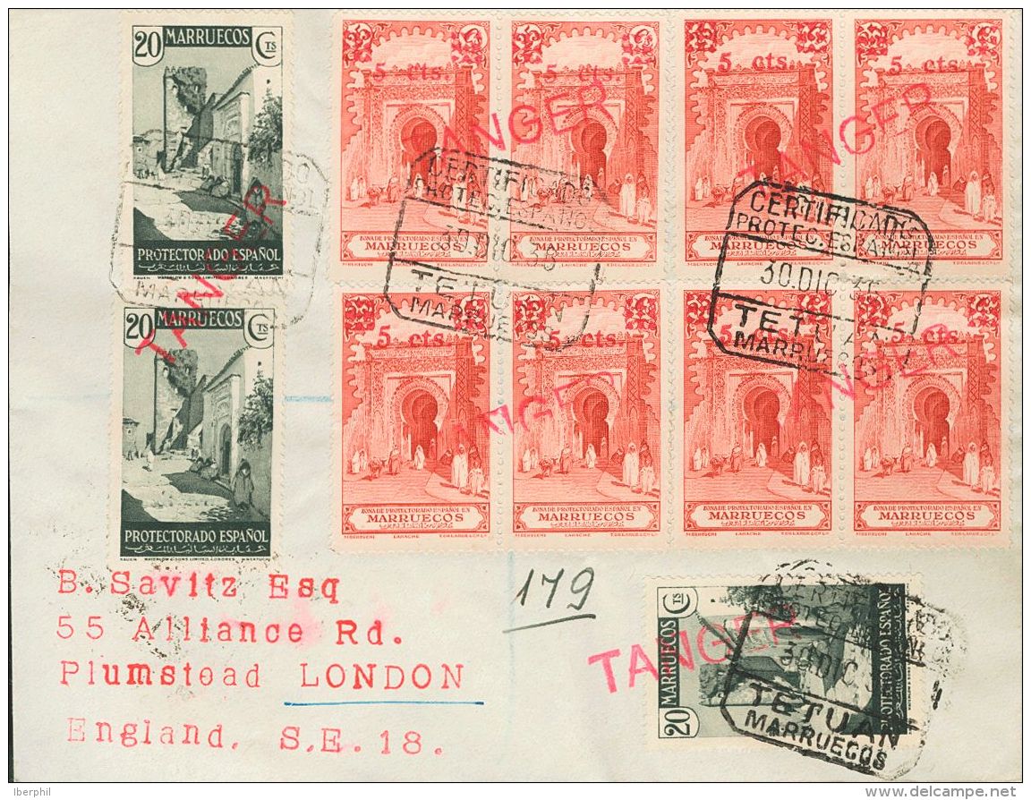 DEPENDENCIAS POSTALES ESPA&Ntilde;OLAS. T&aacute;nger-Correo Nacional. SOBRE CN5(3), CN20(8) 1936. 20 Cts Verde Gris, Tr - Spaans-Marokko