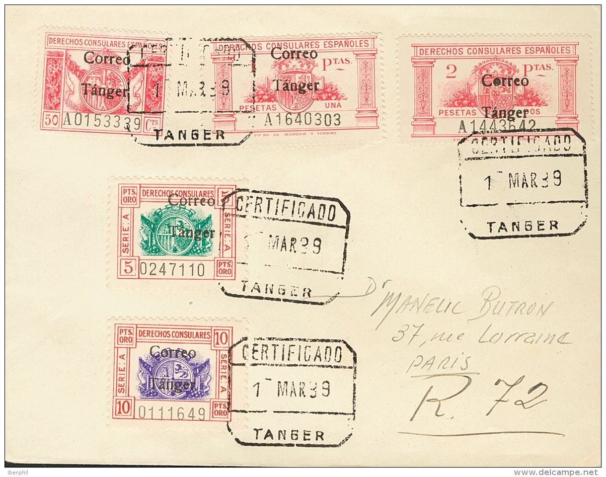 DEPENDENCIAS POSTALES ESPA&Ntilde;OLAS. T&aacute;nger. SOBRE 142/46 1938. Serie Completa. Carta Filat&eacute;lica Certif - Maroc Espagnol