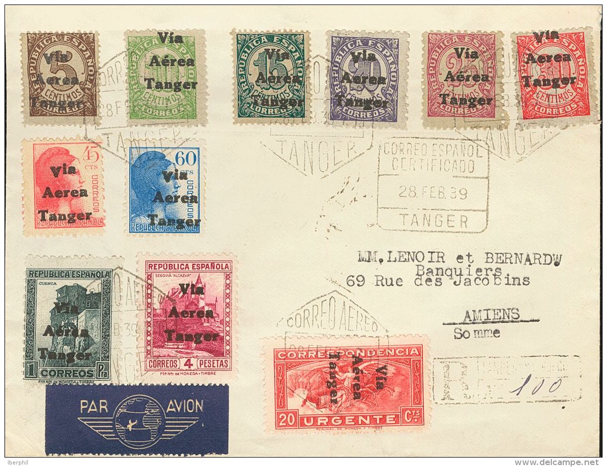 DEPENDENCIAS POSTALES ESPA&Ntilde;OLAS. T&aacute;nger. SOBRE 128/33, 135, 137/39, 141 1939. Serie Completa, A Falta Del - Maroc Espagnol