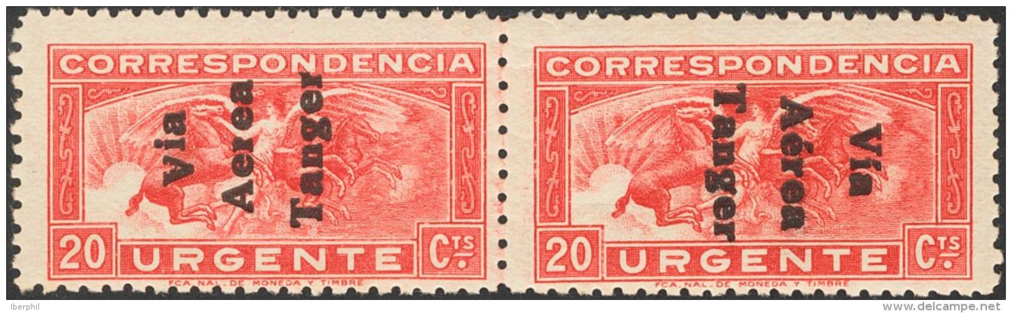 DEPENDENCIAS POSTALES ESPA&Ntilde;OLAS. T&aacute;nger. ** MNH 141hphi 20 Cts Rojo, Pareja Horizontal Con Uno De Los Sell - Maroc Espagnol