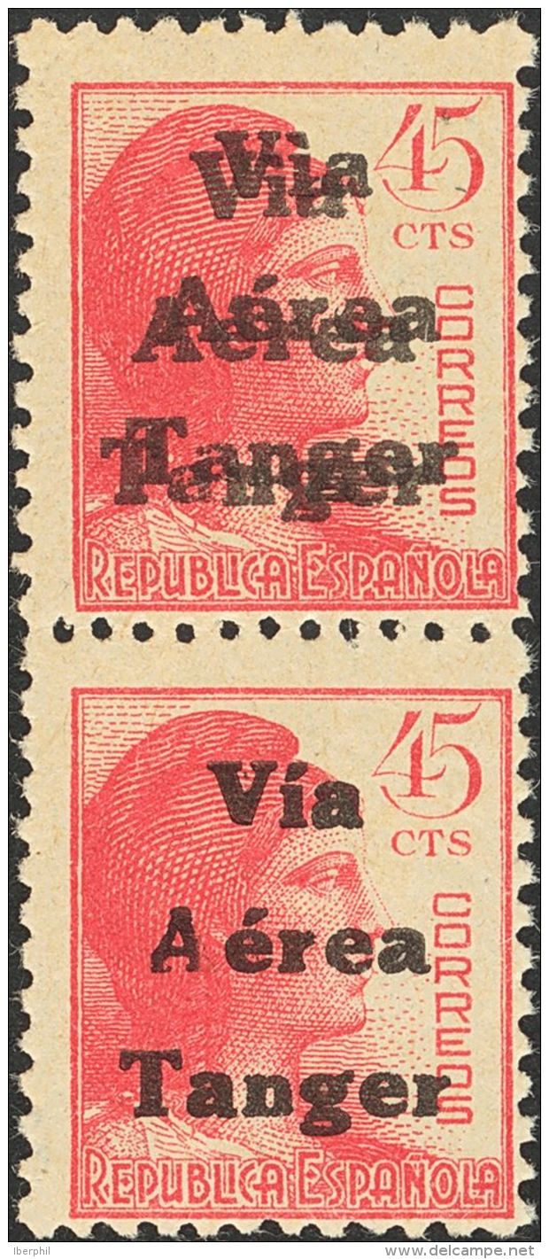 DEPENDENCIAS POSTALES ESPA&Ntilde;OLAS. T&aacute;nger. ** MNH 135 45 Cts Carm&iacute;n, Pareja Vertical. Un Sello SOBREC - Maroc Espagnol