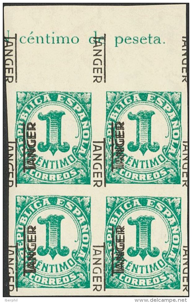 DEPENDENCIAS POSTALES ESPA&Ntilde;OLAS. T&aacute;nger. ** MNH 85(4) 1 Cts Verde, Bloque De Cuatro. SOBRECARGA TRIPLE (un - Maroc Espagnol