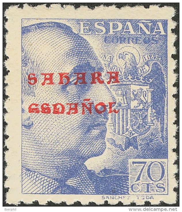 DEPENDENCIAS POSTALES ESPA&Ntilde;OLAS. S&aacute;hara. ** MNH 58t 70 Cts Azul. Variedad CON PIE DE IMPRENTA E IMPRESION - Sahara Espagnol