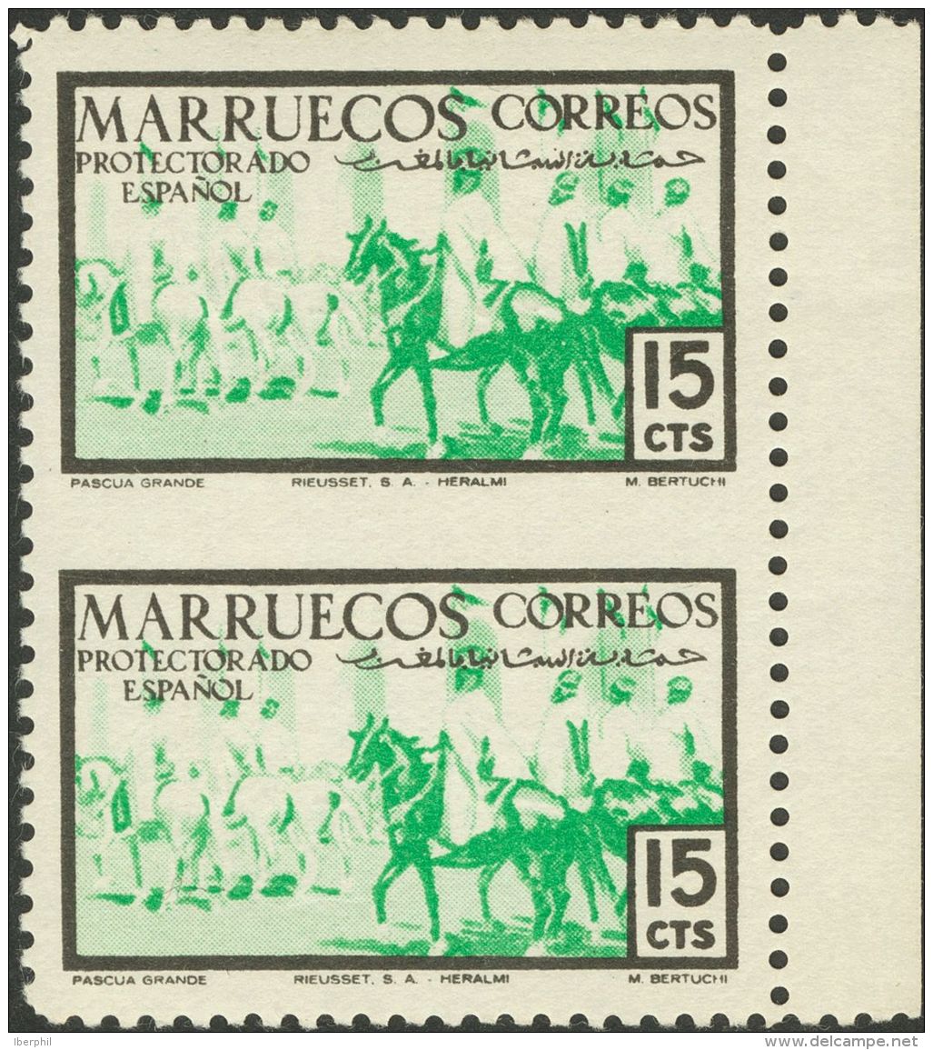 DEPENDENCIAS POSTALES ESPA&Ntilde;OLAS. ** MNH 345(2) 15 Cts Verde Y Negro, Pareja. SIN DENTAR ENTRE LOS SELLOS. MAGNIFI - Maroc Espagnol