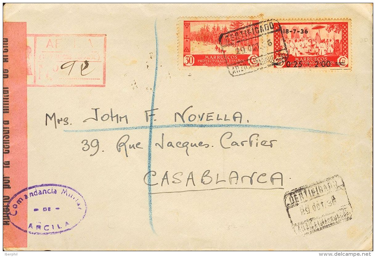 DEPENDENCIAS POSTALES ESPA&Ntilde;OLAS. Marruecos. SOBRE 161, 154 1936. 25 Cts Y 2 Pts Sobre 25 Cts Rojo Y 30 Cts Rojo ( - Marocco Spagnolo