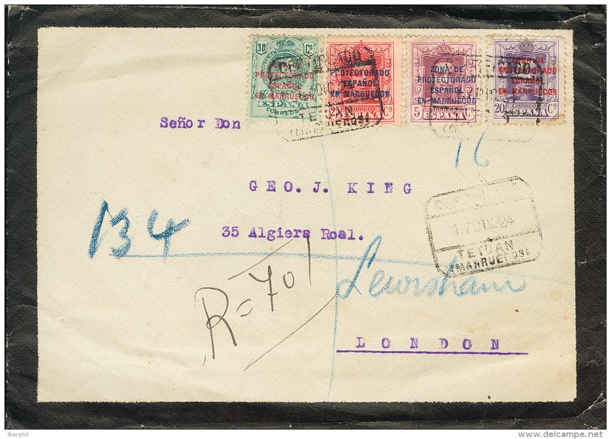 DEPENDENCIAS POSTALES ESPA&Ntilde;OLAS. Marruecos. SOBRE 82, 85, 86, 63 1924. 5 Cts Lila, 20 Cts Violeta, 25 Cts Carm&ia - Maroc Espagnol