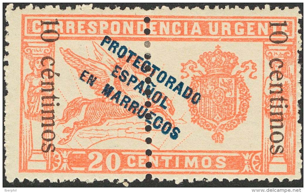 DEPENDENCIAS POSTALES ESPA&Ntilde;OLAS. Marruecos. * MH 66hec 10 Cts Sobre 20 Cts Rojo. Variedad "E" DE CENTIMOS SIN ACE - Marocco Spagnolo