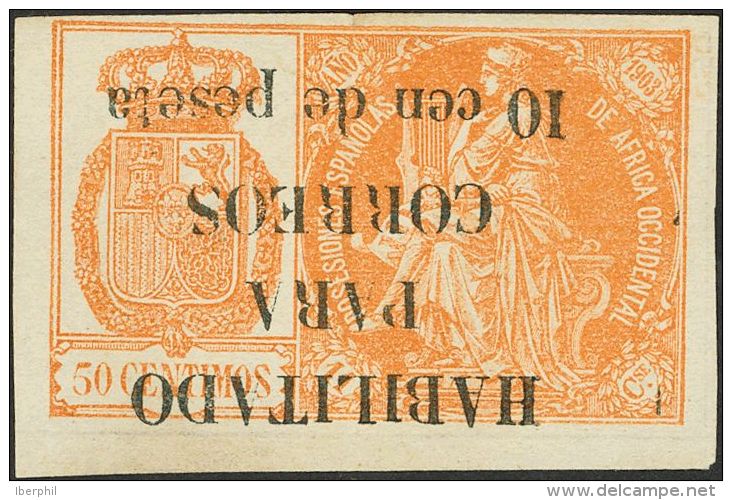 DEPENDENCIAS POSTALES ESPA&Ntilde;OLAS. Guinea. (*) 26Ehi 10 Cts Sobre 50 Cts Naranja (invisible Doblez Vertical, Sin Im - Guinée Espagnole