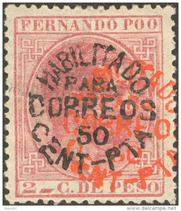 DEPENDENCIAS POSTALES ESPA&Ntilde;OLAS. Fernando Poo. * MH 10 50 Cts Sobre 2 Cts Carm&iacute;n. SOBRECARGA DOBLE, Una En - Fernando Poo