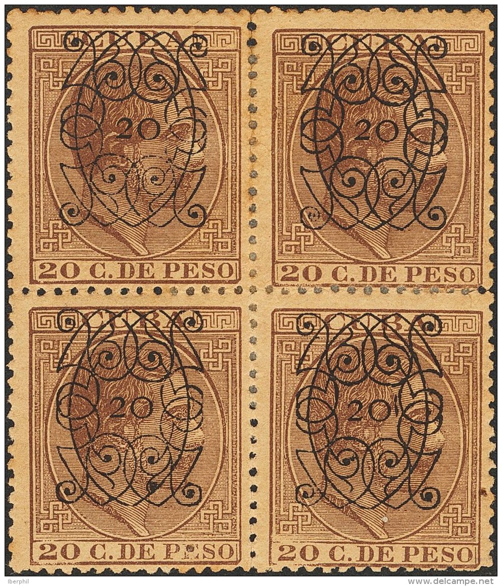 DEPENDENCIAS POSTALES ESPA&Ntilde;OLAS. Cuba. * MH 82(4) 20 Cts Sobre 20 Cts Casta&ntilde;o, Bloque De Cuatro. MAGNIFICO - Cuba (1874-1898)