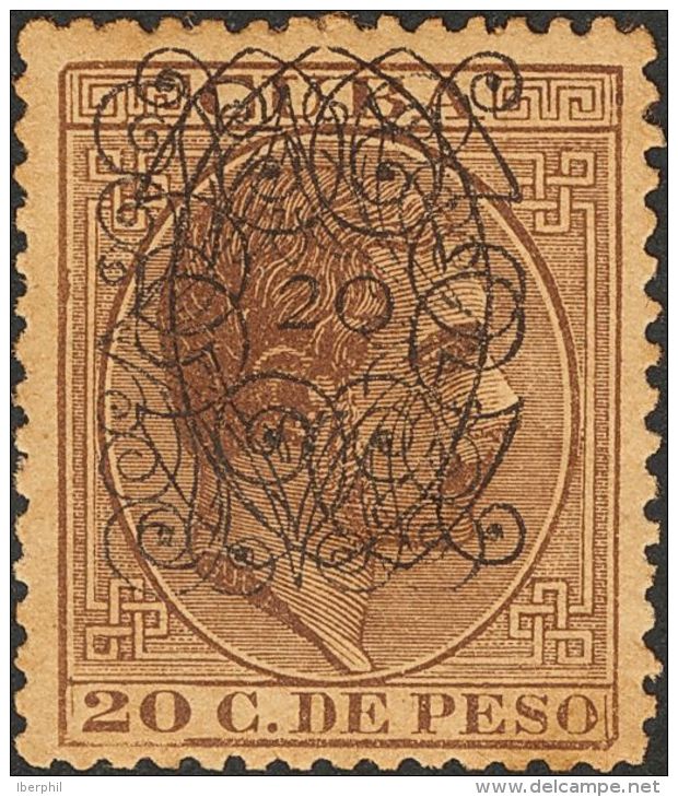DEPENDENCIAS POSTALES ESPA&Ntilde;OLAS. Cuba. * MH 76hhxa 20 Cts Sobre 20 Cts Casta&ntilde;o. Variedad SOBRECARGA DOBLE - Cuba (1874-1898)