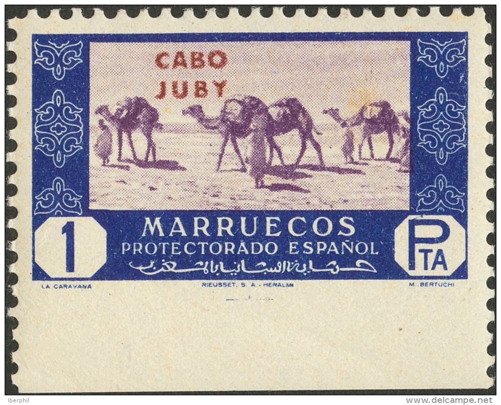 DEPENDENCIAS POSTALES ESPA&Ntilde;OLAS. Cabo Juby. ** MNH 170 1 Pts Azul Y Lila. SIN DENTAR EL MARGEN INFERIOR. MAGNIFIC - Cabo Juby