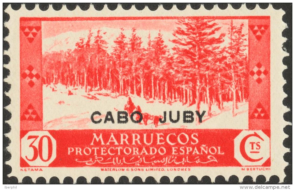 DEPENDENCIAS POSTALES ESPA&Ntilde;OLAS. Cabo Juby. ** MNH 80d 30 Cts Rojo. DENTADO 10. MAGNIFICO Y RARO. (Edifil 2012: 2 - Cabo Juby