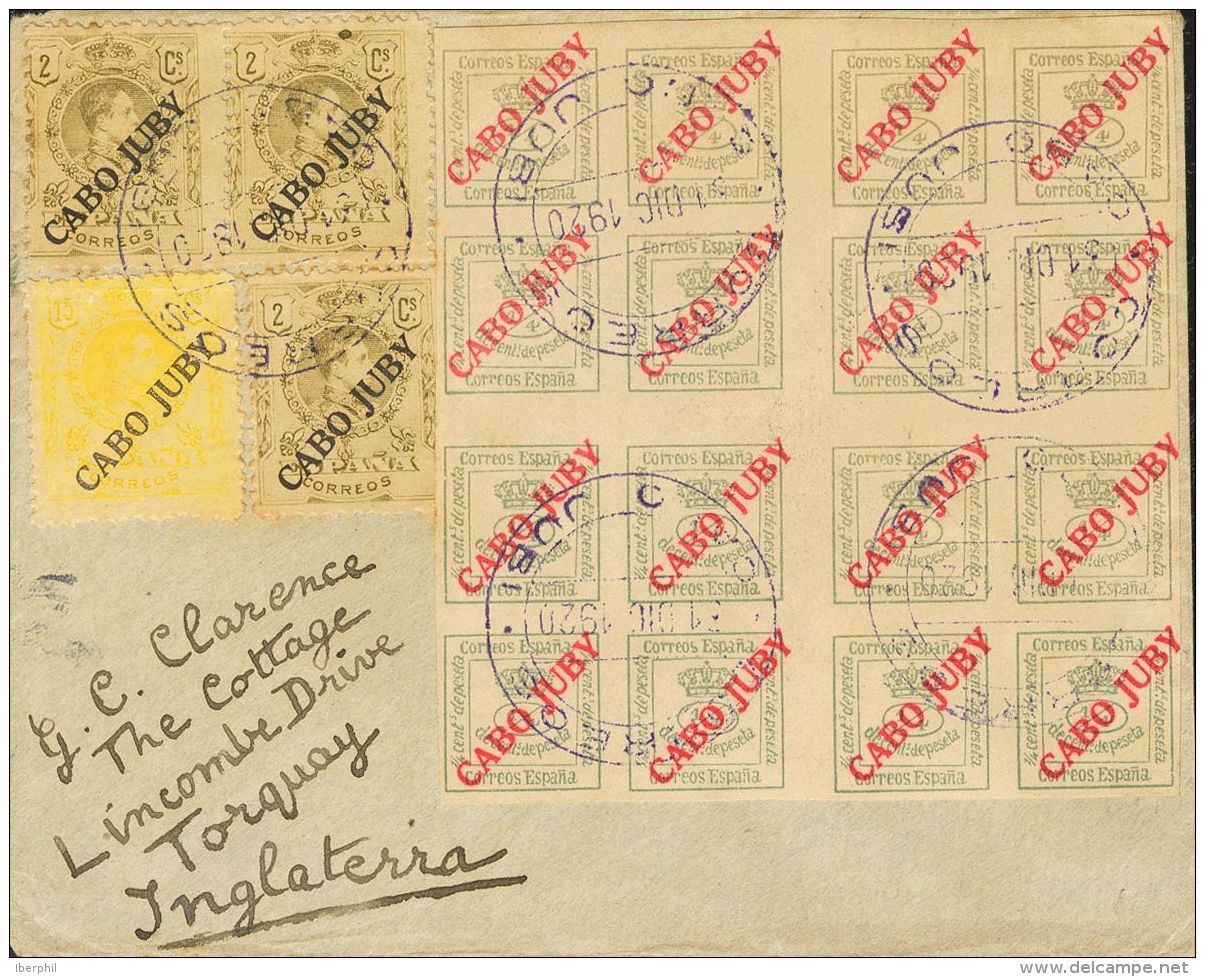 DEPENDENCIAS POSTALES ESPA&Ntilde;OLAS. Cabo Juby. SOBRE 5(4) 1920. 4/4 Cts Verde, Cuatro Sellos, Uno Con Variedad "J CO - Cabo Juby