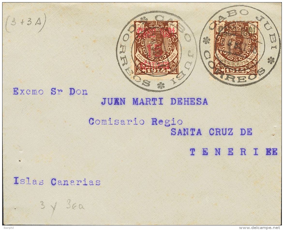 DEPENDENCIAS POSTALES ESPA&Ntilde;OLAS. Cabo Juby. SOBRE 3, 3A 1916. 15 Cts Sobre 50 Cts Casta&ntilde;o (carm&iacute;n) - Cabo Juby