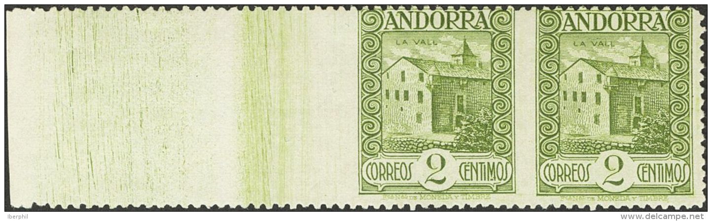 DEPENDENCIAS POSTALES ESPA&Ntilde;OLAS. Andorra. (*) 15sphi 2 Cts Verde Oliva, Pareja, Borde De Hoja. SIN DENTAR EL MARG - Autres & Non Classés