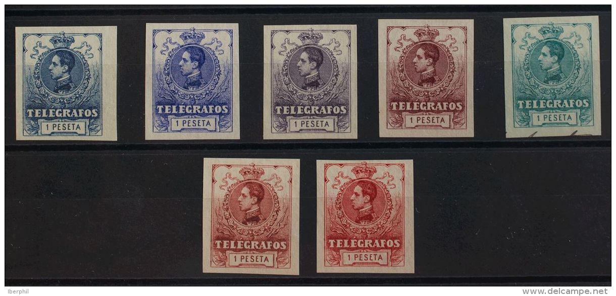 TELEGRAFOS. (*) 48sP(7) Conjunto De Siete ENSAYOS DE COLOR SIN DENTAR Del Valor De 1 Pts. MAGNIFICO Y RARO. (G&aacute;lv - Autres & Non Classés