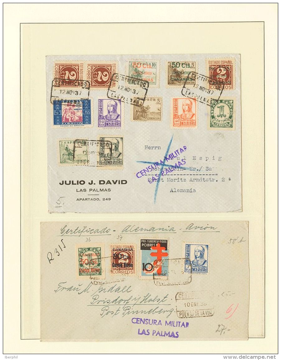 CANARIAS. SOBRE (1936ca). Espectacular Colecci&oacute;n De Sesenta Y Siete Cartas De Las Emisiones De Canarias, La Mayor - Autres & Non Classés