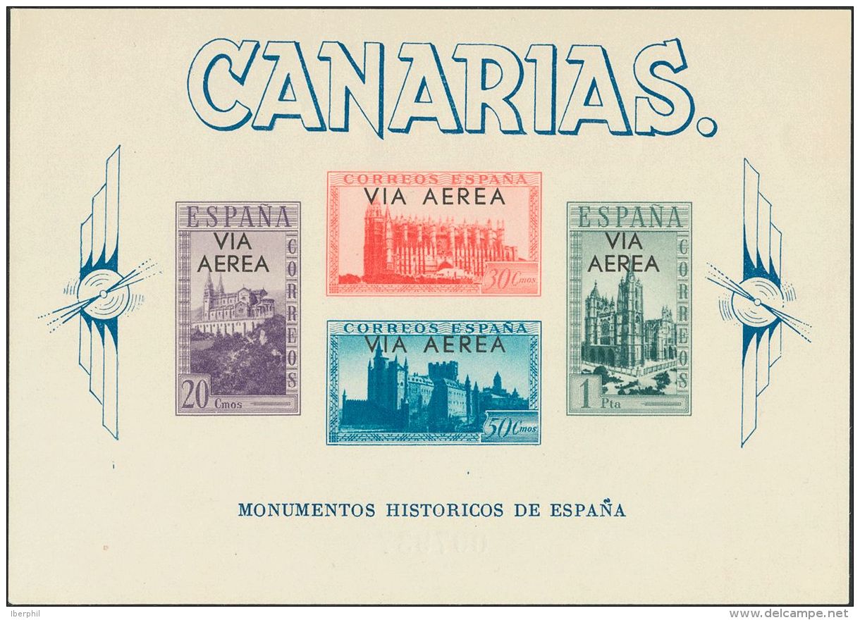 CANARIAS. ** MNH 62 Hoja Bloque (excepcional Calidad). Sobrecarga VIA AEREA, En Negro. MAGNIFICA. (Edifil 2017: +130&eur - Autres & Non Classés