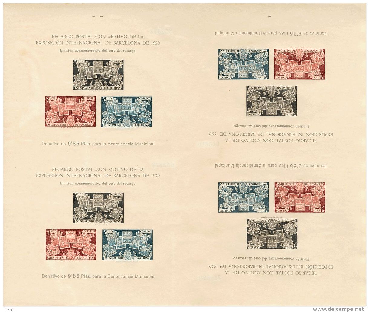 AYUNTAMIENTO DE BARCELONA. ** MNH NE31(4) Pliego Completo Con Cuatro Hojas Bloque Sin Cortar (en Posici&oacute;n TETE BE - Autres & Non Classés