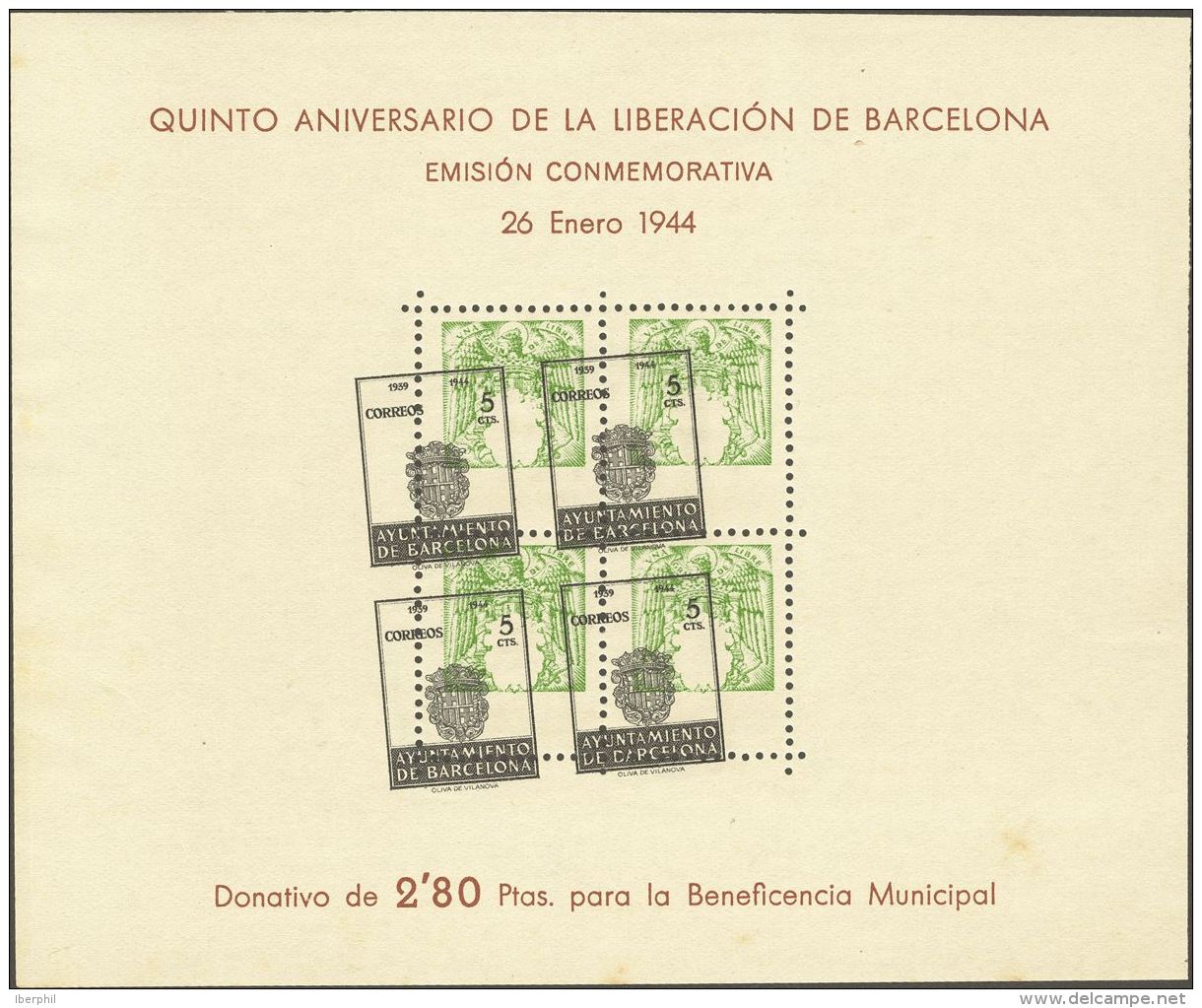 AYUNTAMIENTO DE BARCELONA. * MH 61 5 Cts Negro Y Verde, Hoja Bloque. PRUEBA DE IMPRESION, De Encuadre Del Dibujo. MAGNIF - Barcelone