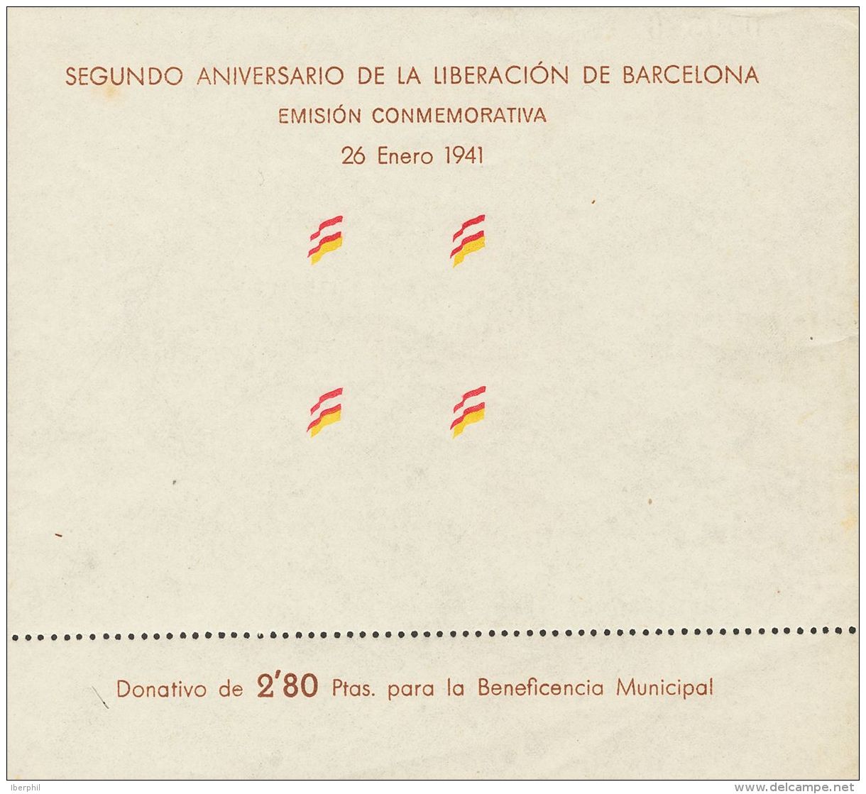 AYUNTAMIENTO DE BARCELONA. ** MNH Hoja Bloque. SOLO IMPRESION DEL COLOR DE LAS BANDERAS, EL ROJO DESPLAZADO. MAGNIFICA Y - Autres & Non Classés