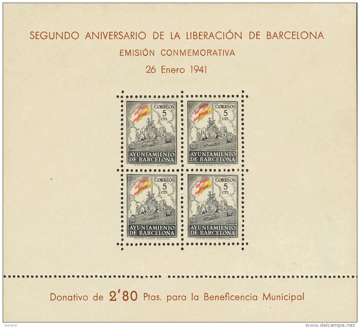 AYUNTAMIENTO DE BARCELONA. ** MNH 29/30 Hojas Bloque. COLOR ROJO DESPLAZADO. MAGNIFICO Y RARO CONJUNTO. - Autres & Non Classés