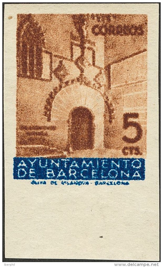 AYUNTAMIENTO DE BARCELONA. ** MNH 13nbs 5 Cts Casta&ntilde;o Y Azul, Borde De Hoja. SIN DENTAR Y SERIE 5A BIS. MAGNIFICO - Altri & Non Classificati