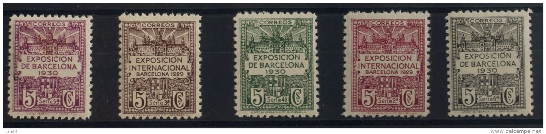 AYUNTAMIENTO DE BARCELONA. * MH 2/6ef Serie Completa, Cinco Valores. SIN COLOR DEL FONDO. MAGNIFICA. (Edifil 2011: 139,5 - Barcelona