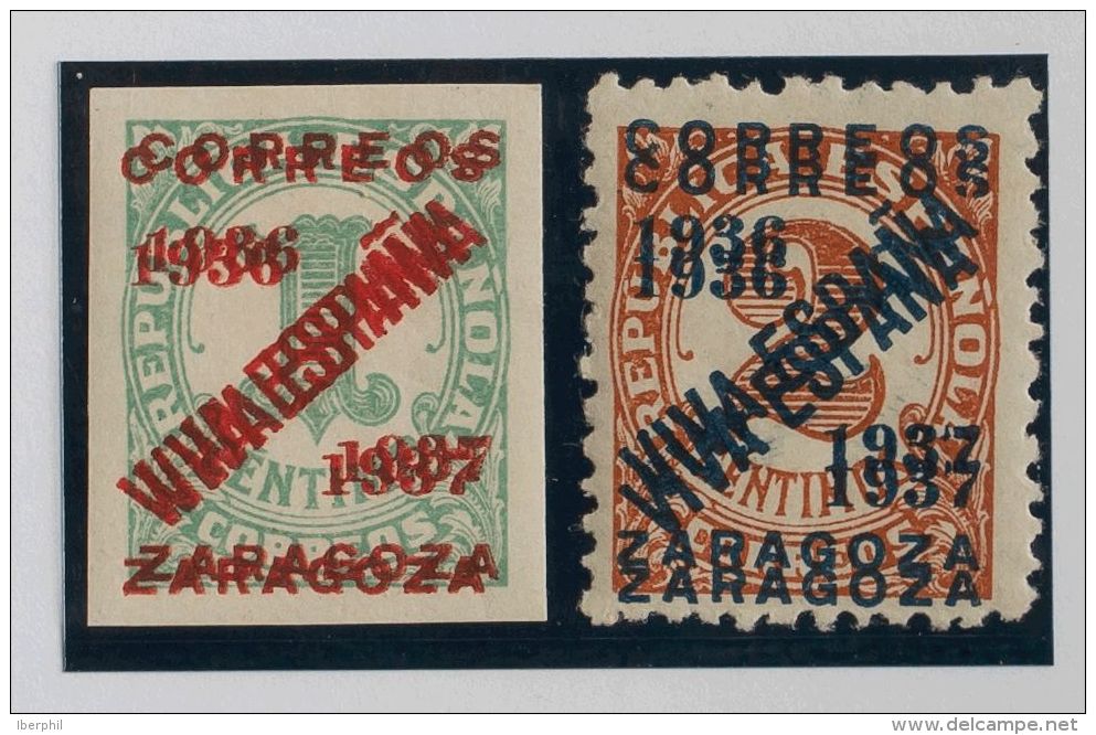 EMISIONES LOCALES PATRIOTICAS. Zaragoza. * MH 26hh, 27hh 1 Cts Y 2 Cts. Variedad DOBLE SOBRECARGA. MAGNIFICOS. (Edifil 2 - Nationalist Issues