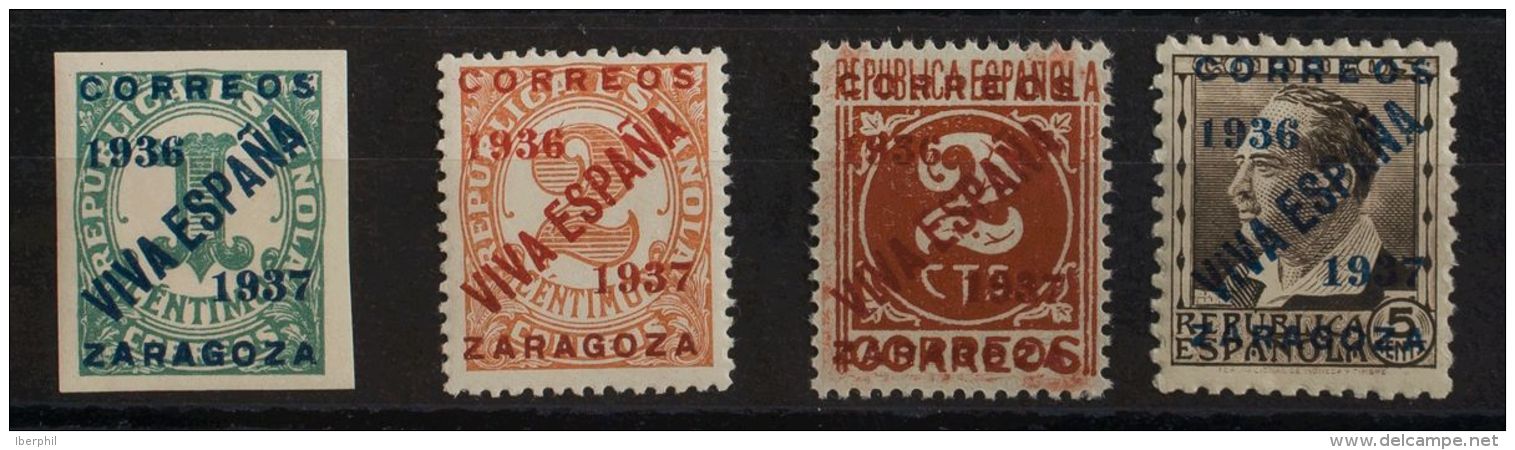 EMISIONES LOCALES PATRIOTICAS. Zaragoza. ** MNH 26hcc/29hcc Cuatro Primeros Valores De La Serie Con La Variedad CAMBIO D - Nationalist Issues