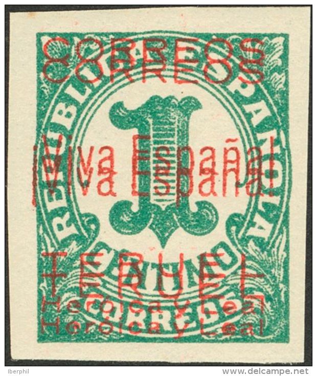 EMISIONES LOCALES PATRIOTICAS. Teruel. ** MNH 1hh 1 Cts Verde. Variedad SOBRECARGA DOBLE. MAGNIFICO Y RARO. (Edifil 2011 - Nationalistische Uitgaves