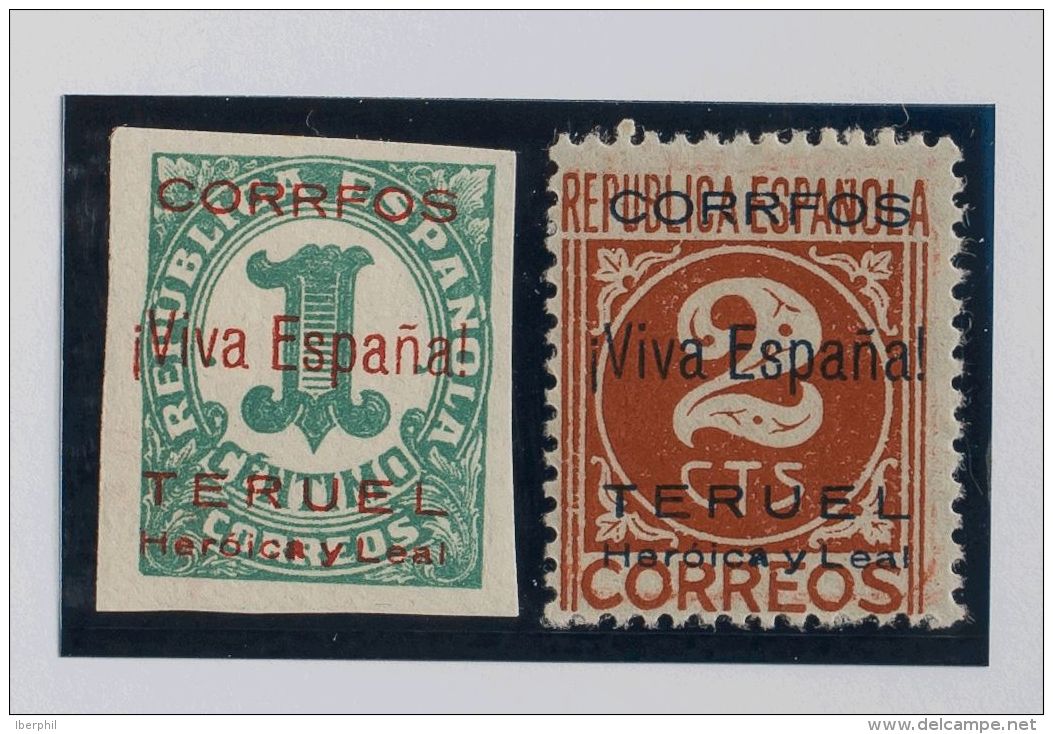 EMISIONES LOCALES PATRIOTICAS. Teruel. ** MNH 1/2he 1 Cts Y 2 Cts. Variedad Sobrecarga "CORRFOS" EN LUGAR "CORREOS". MAG - Nationalist Issues