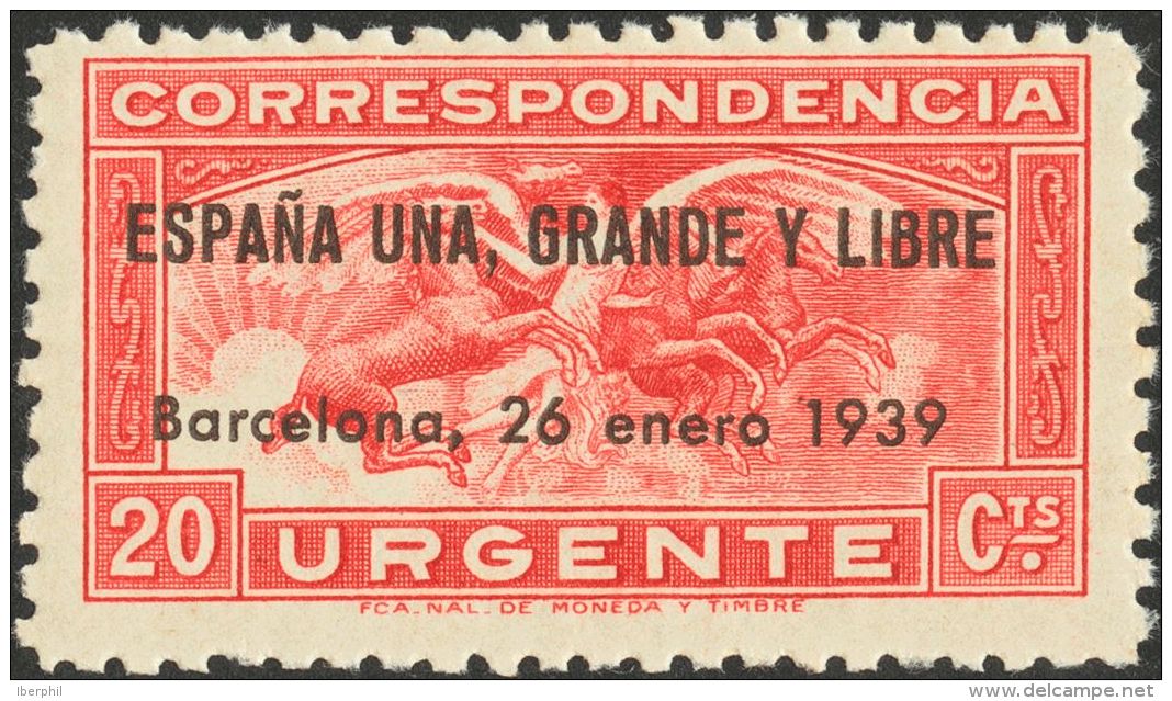 EMISIONES LOCALES PATRIOTICAS. Barcelona. ** MNH 20 20 Cts Carm&iacute;n. MAGNIFICO Y MUY RARO. - Nationalist Issues