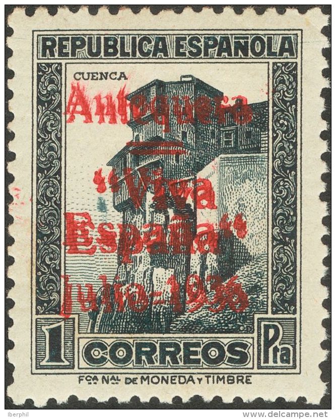 EMISIONES LOCALES PATRIOTICAS. ** MNH 14hh 1 Pts Negro. Variedad SOBRECARGA DOBLE. MAGNIFICO Y MUY RARO. (Edifil 2011: + - Nationalist Issues