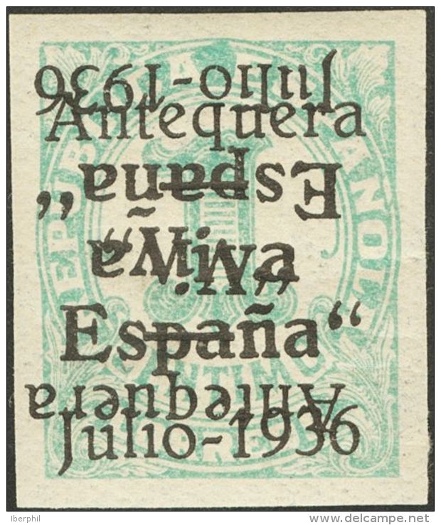 EMISIONES LOCALES PATRIOTICAS. ** MNH 1hhi 1 Cts Verde. Variedad SOBRECARGA DOBLE (una Invertida). MAGNIFICO. (Edifil 20 - Nationalistische Uitgaves