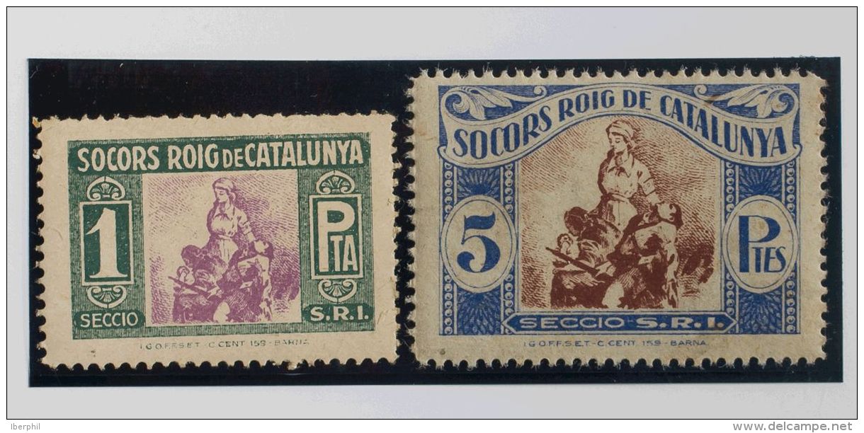 GUERRA CIVIL. Vi&ntilde;etas. ** MNH 1 Pts Verde Y Violeta Y 5 Pts Azul Y Casta&ntilde;o. S.R.I. SOCORS ROIG DE CATALUNY - Andere & Zonder Classificatie