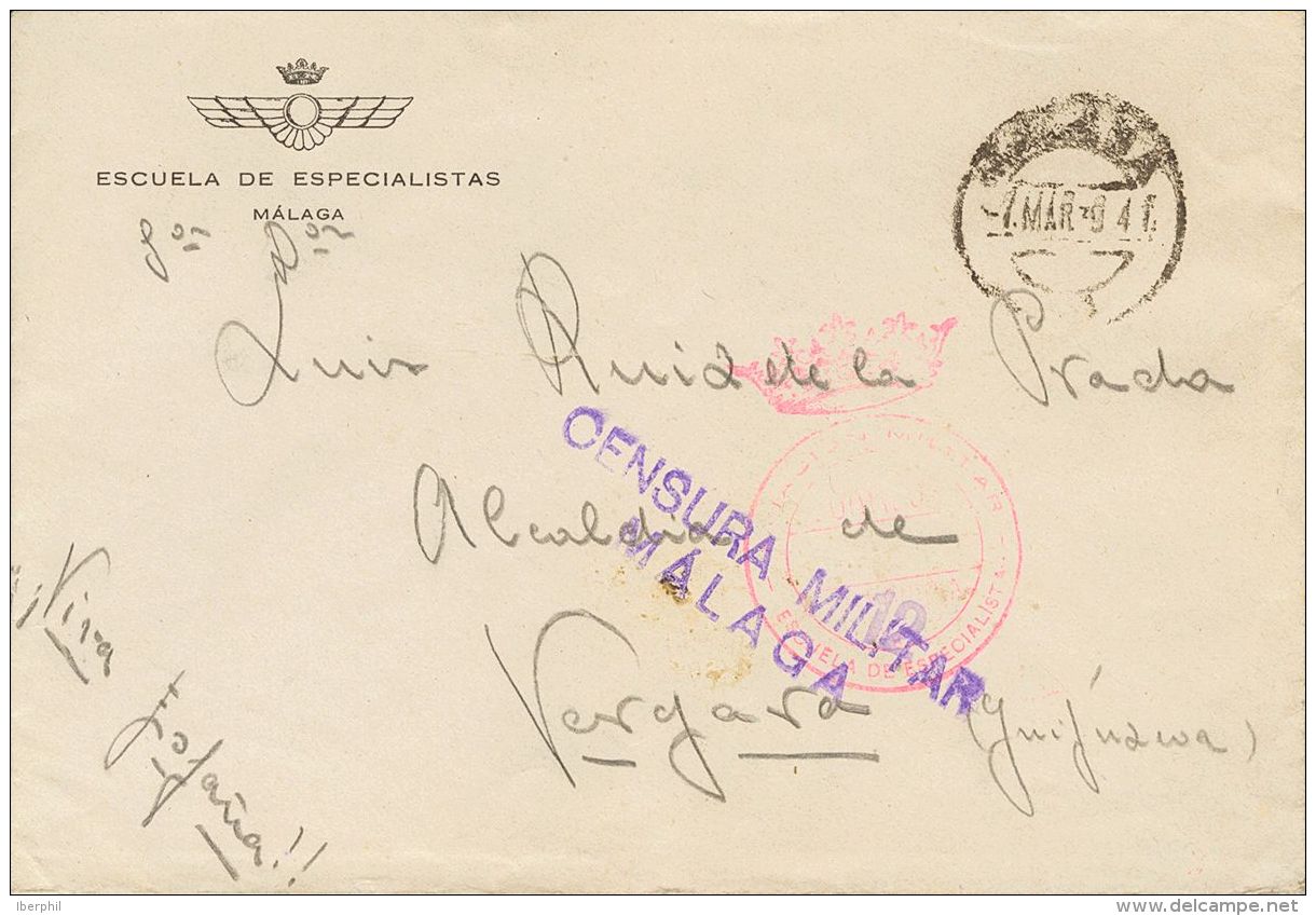 GUERRA CIVIL. Bando Nacional. SOBRE 1941. MALAGA A VERGARA. Marca De Franquicia AVIACION MILITAR / ESCUELA DE ESPECIALIS - Autres & Non Classés