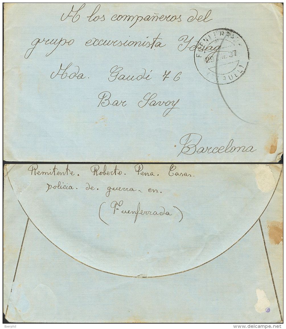 GUERRA CIVIL. Bando Republicano. SOBRE 1937. FUENFERRADA A BARCELONA (carta Completa Circulada Sin Sellos). Fechador FUE - Autres & Non Classés